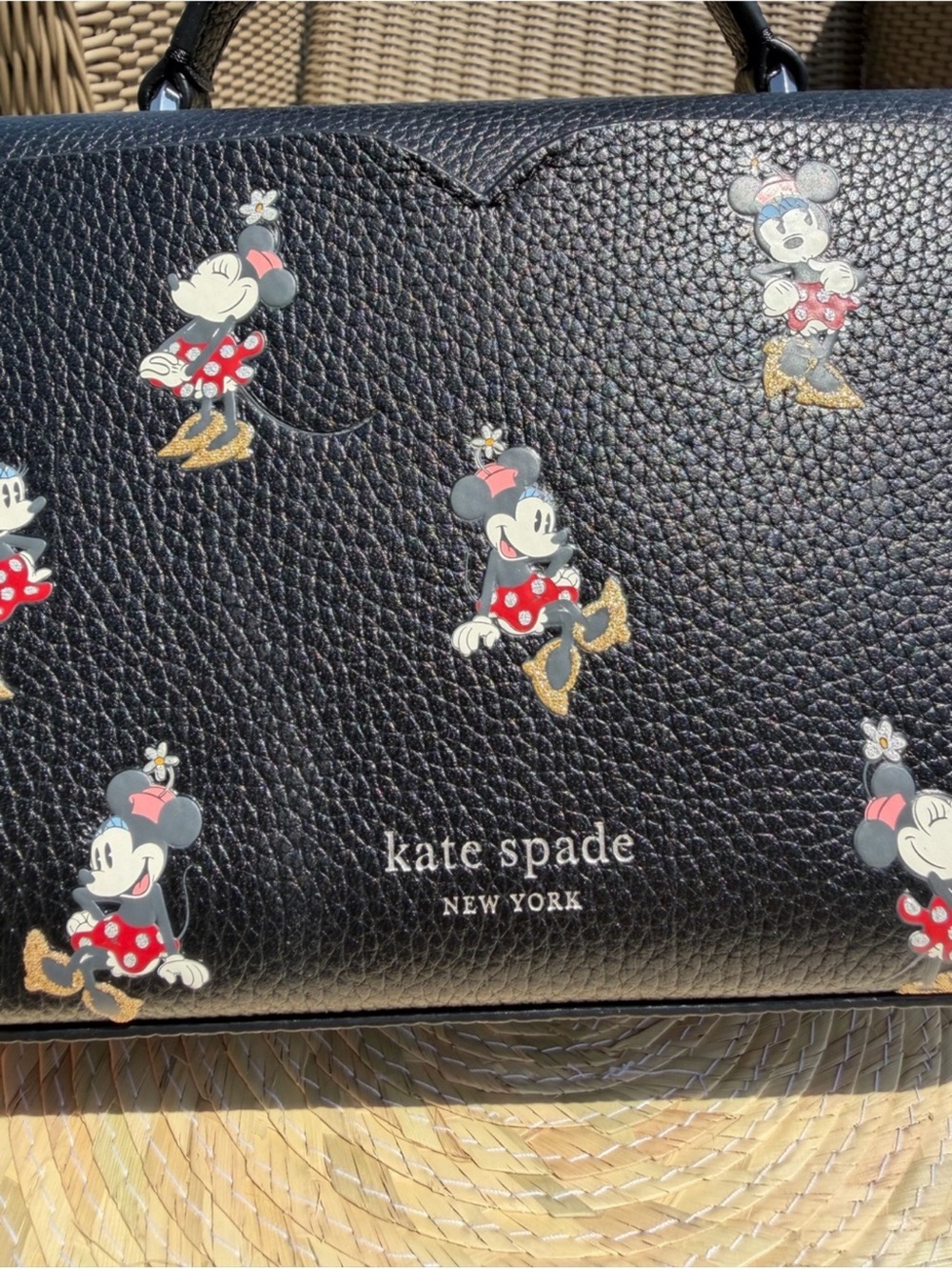 kate spade x Disney Black Minnie Mouse Pearl-Embellished Top-Handle Mini Bag - Picture 9 of 13